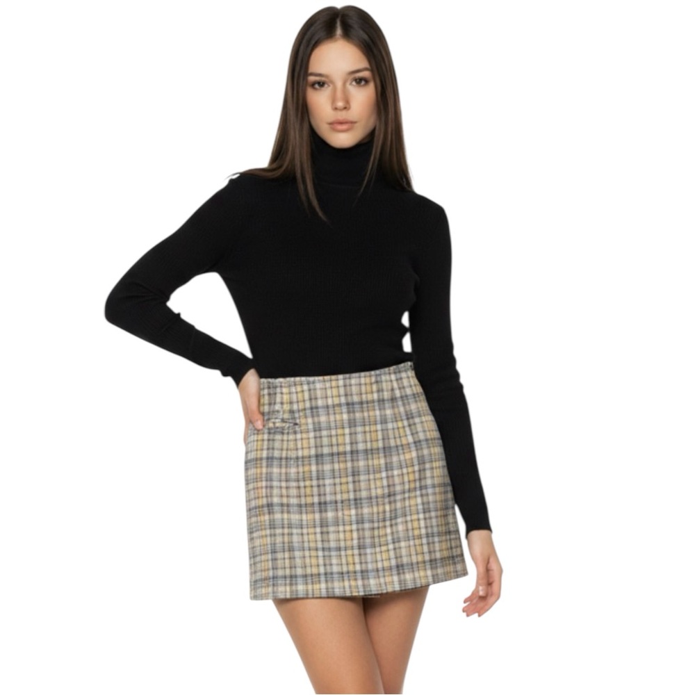 Limited America Y2K Yellow Blue Brown Plaid Light Stretch Mini Skirt Skort